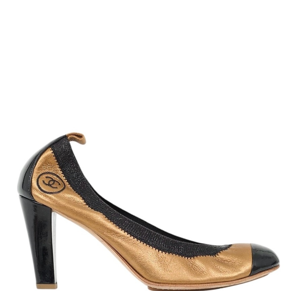 Chanel Gold Leather CC Stretch Pump